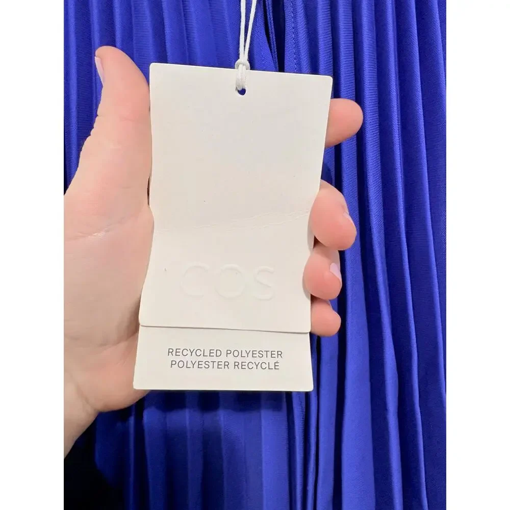 NWT COS Pleated Halterneck Midi Dress Sz 4 Cobalt Blue Wedding Guest Glam - Picture 8 of 9